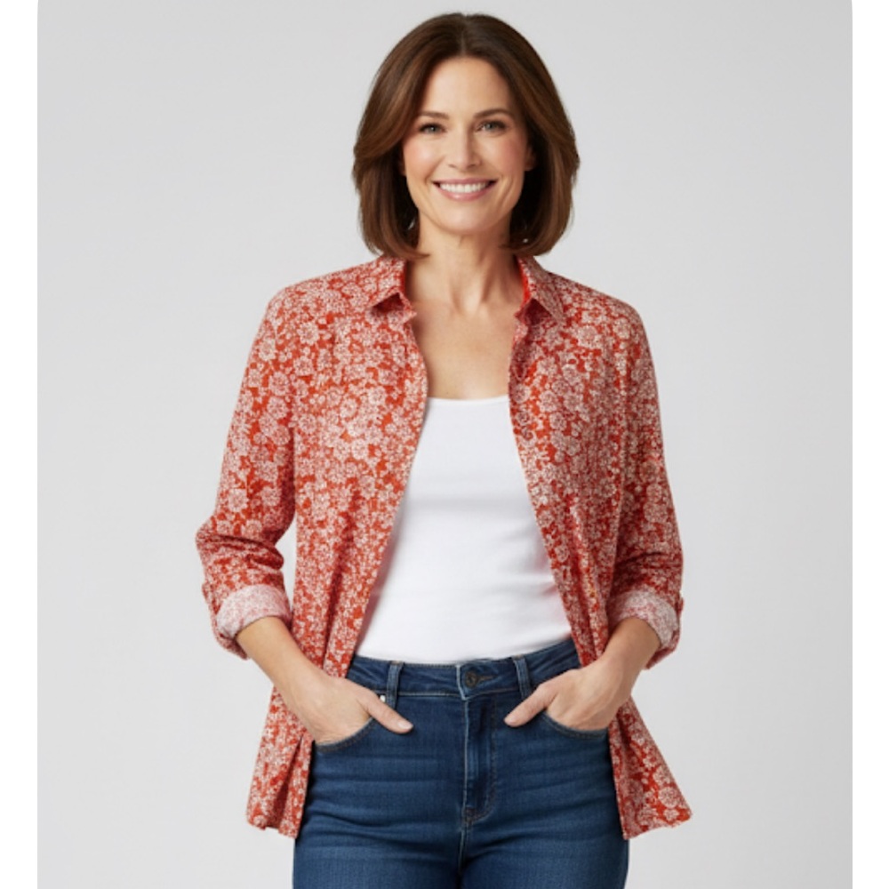 ALFRED DUNNER Floral Button-Up Blouse, Women’s Size 10, Red White